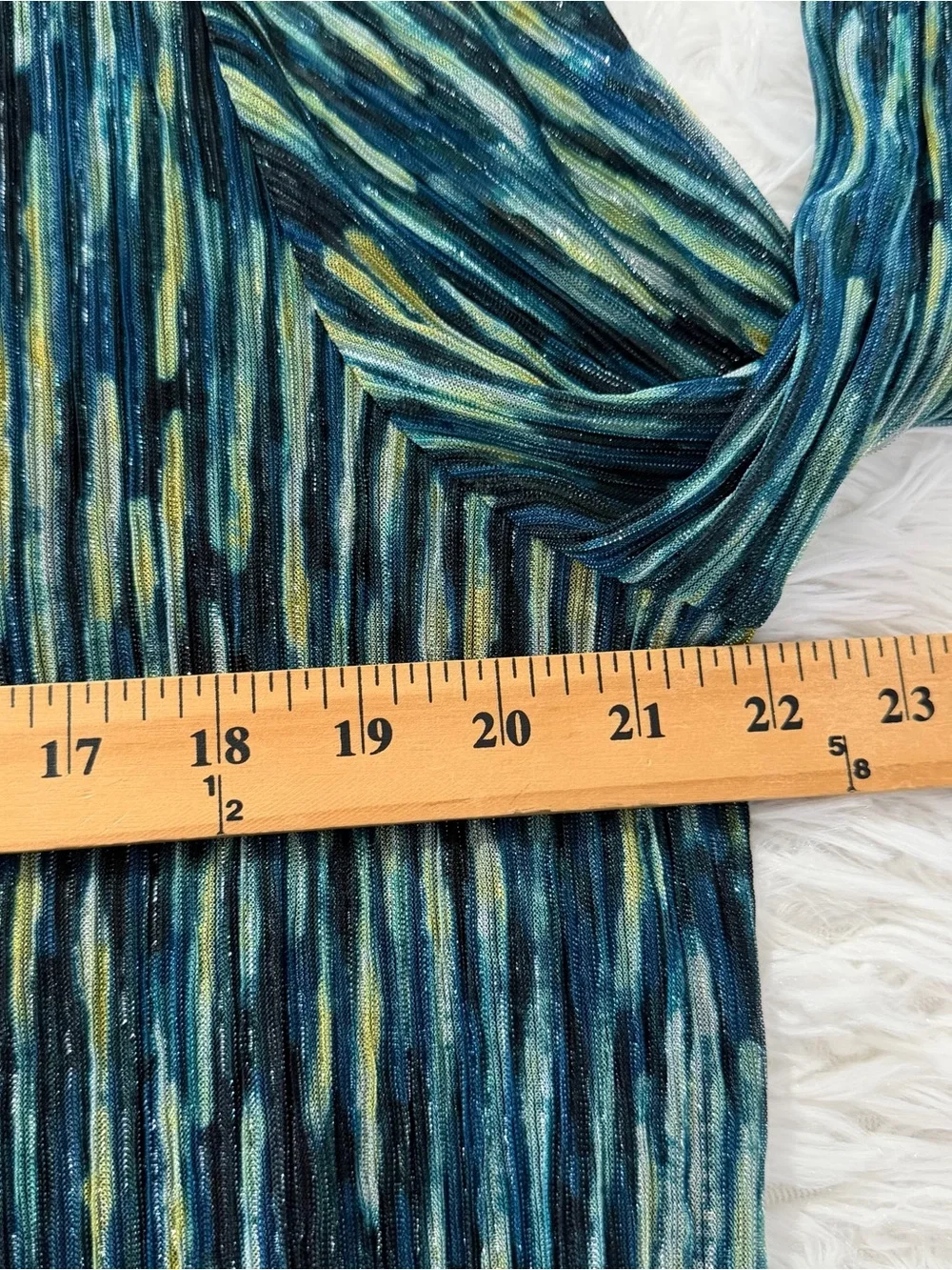 Chicos Womens Crinkle Shine Mock Neck Top Size XL Teal Yellow Long Sleeve Office - Picture 6 of 8